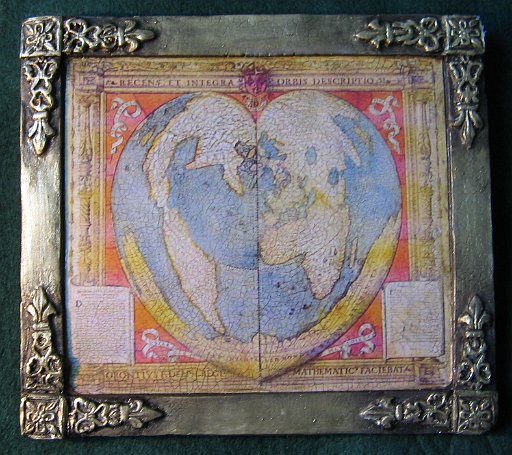 HEART -SHAPED WORLD Ptolomeic projection  1530 _ 7x6.5ins